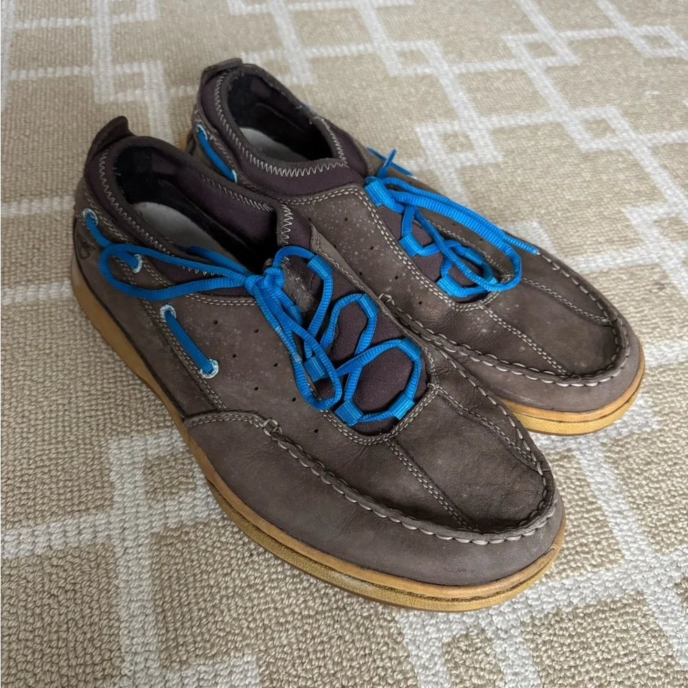 Timberland Brown Leather Boat Shoes Blue Lace Casual Deck Shoes Men’s 13